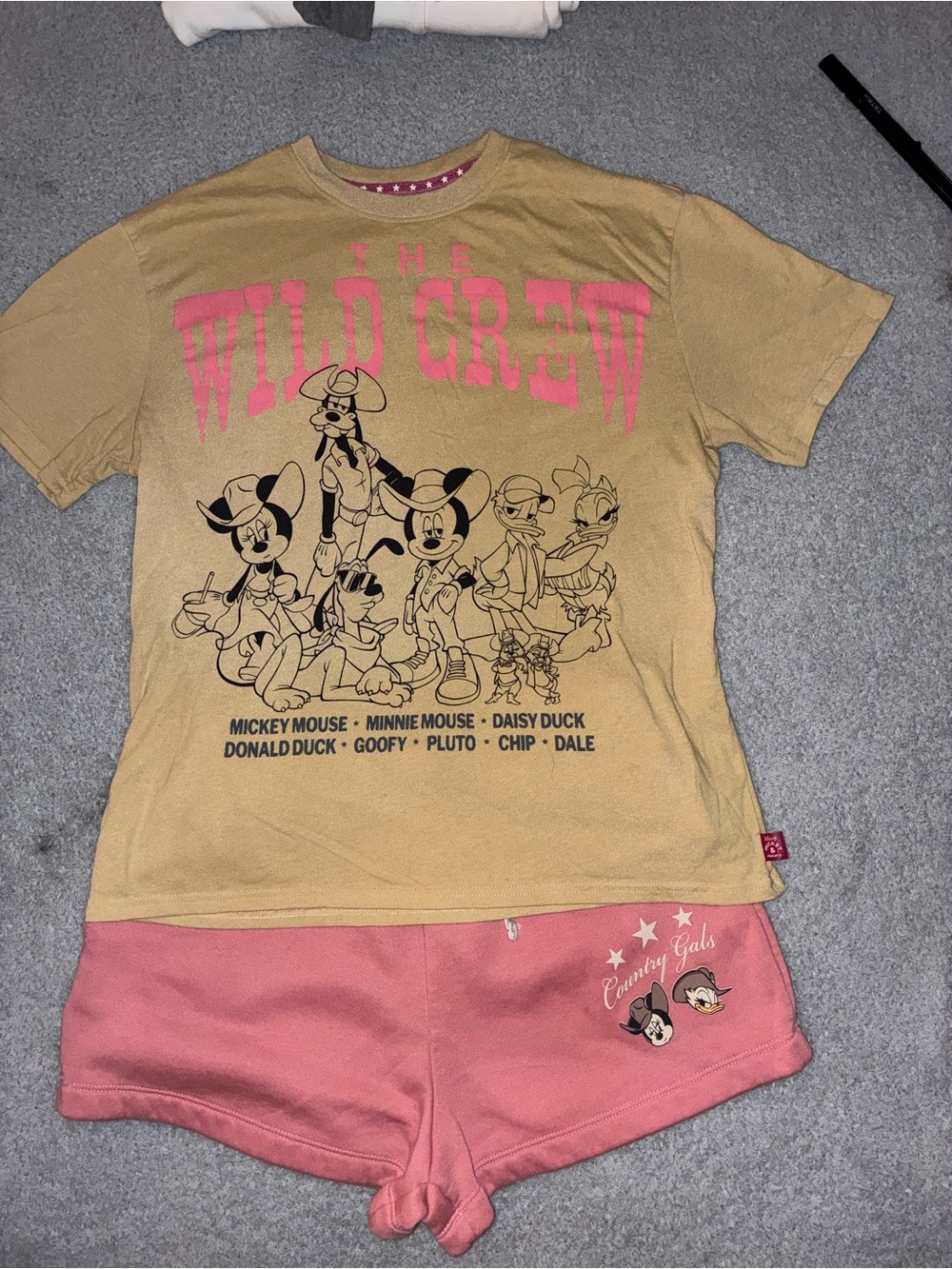Disney Yellow 'The Wild Crew' Tee with Pink Character Shorts